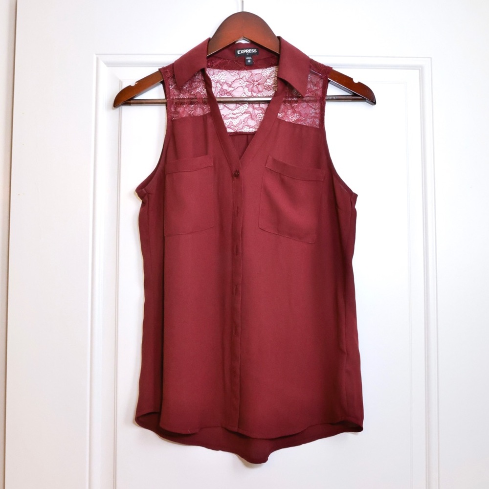 Express Button Up Purple Sleeveless Lace Blouse  S